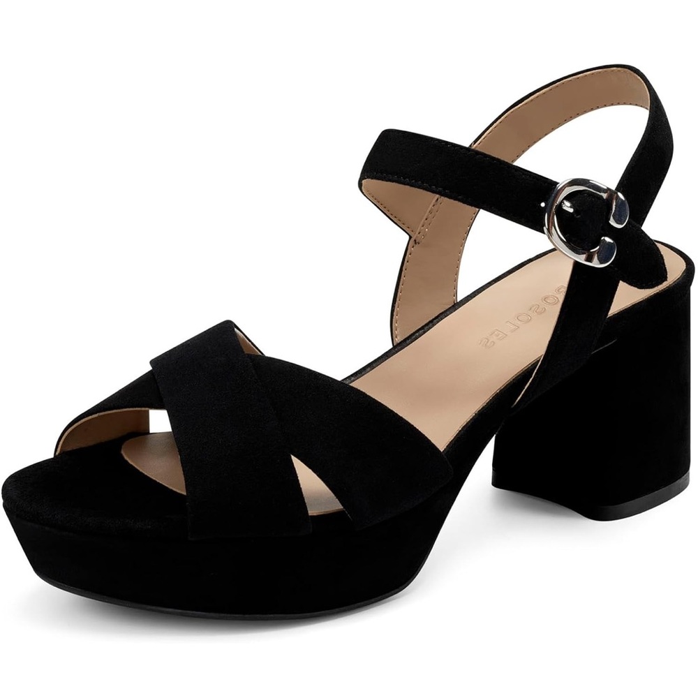 EUC Aerosoles cosmos heeled sandals black “suede” sz 8